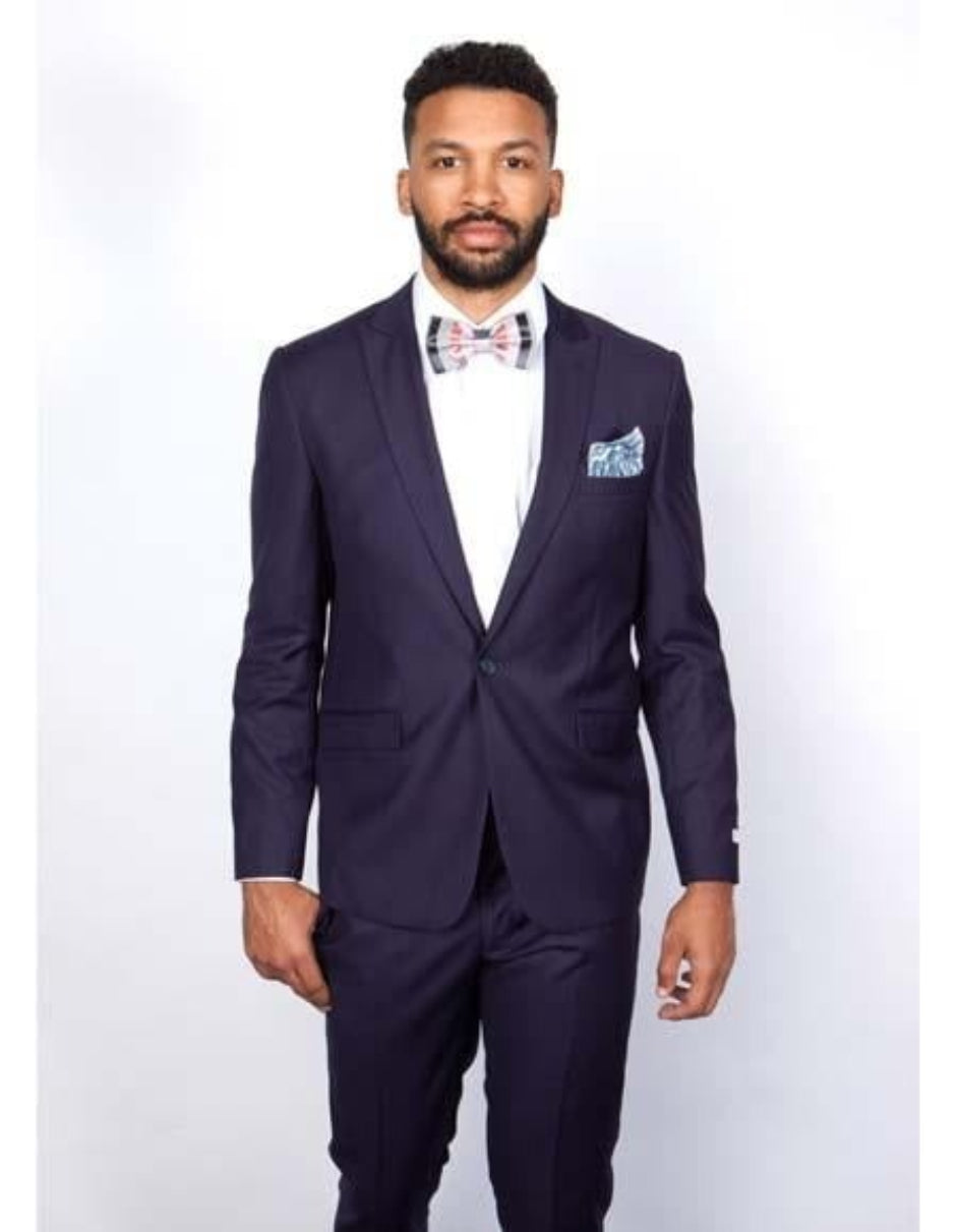 Men's Rossiman Rossi Man Brand Tapered Plum Leg Lower Rise Pant & Get Skinny 1 Button Slim Fit Peak Lapel Suit 100% Wool
