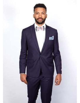 Men's Rossiman Rossi Man Brand Tapered Plum Leg Lower Rise Pant & Get Skinny 1 Button Slim Fit Peak Lapel Suit 100% Wool
