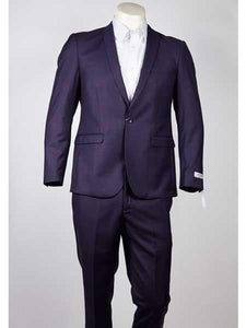 Men's One Button Slim Fit Purple Peak Lapel Suit
