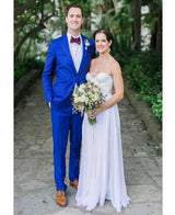 Men's Slim Fit 1 Button Royal Blue Groom Dress Suits for Men