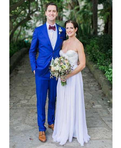 Men's Slim Fit 1 Button Royal Blue Groom Dress Suits for Men