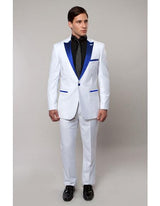 Slim Tux White with royal blue lapel