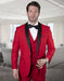 Mens Wool One Button Modern Fit Vested Shawl Prom Tuxedo in Red