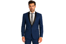 Mens Slim Fit One Button Shawl Tuxedo in Blue