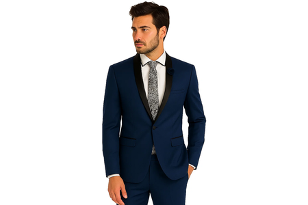 Mens Slim Fit One Button Shawl Tuxedo in Blue