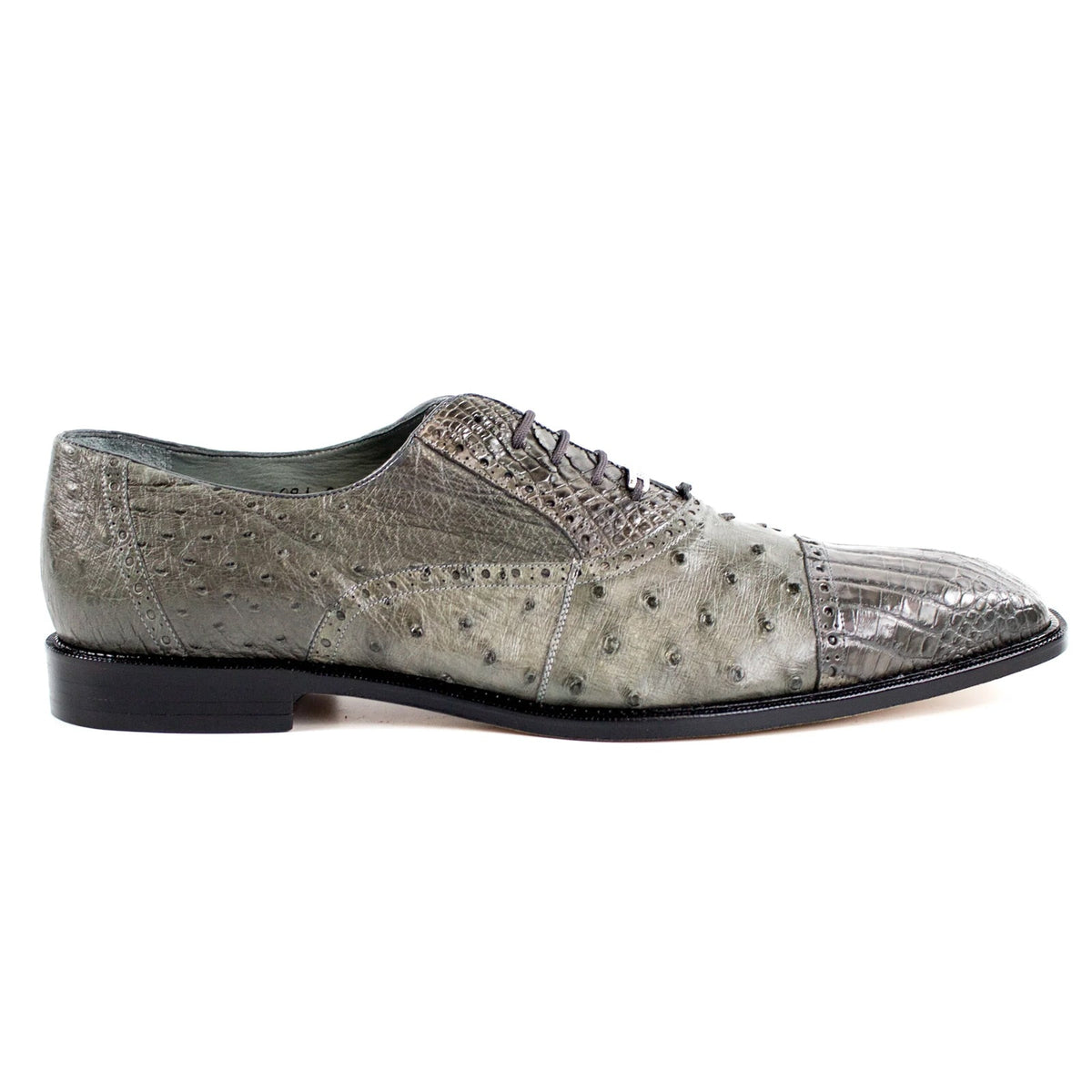 Mens Belvedere Onesto Ostrich & Caiman Crocodile Dress Shoe in Grey