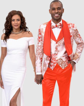 Orange Tuxedo - Flower Floral Suit - Paisley Suit