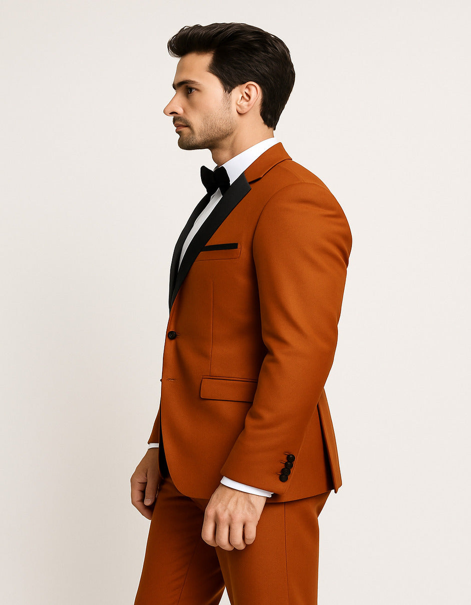 Men's Burnt Orange Tuxedo Suit – 3-Piece Slim Fit with Black Satin Shawl Lapel - Image 5
