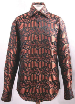 Mens Fancy High Collar Club Shirt Orange Paisley Shirt