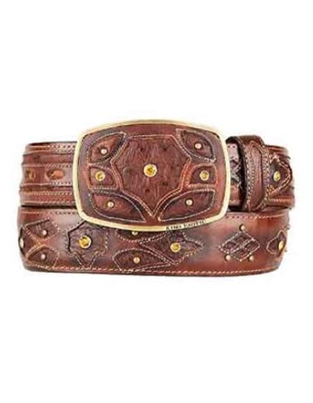 Men's Smooth Genuine Ostrich Quill Skin White Belt