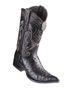 1.5" Walking Heel Los Altos Boots Ostrich Black Pointed Toe Cowboy Boots - Botas De Avestruz