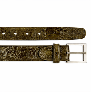 Belvedere Ostrich Leg Belt - Olive Luxury Shoe