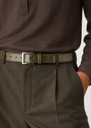 Belvedere Ostrich Leg Belt - Olive Luxury Shoe