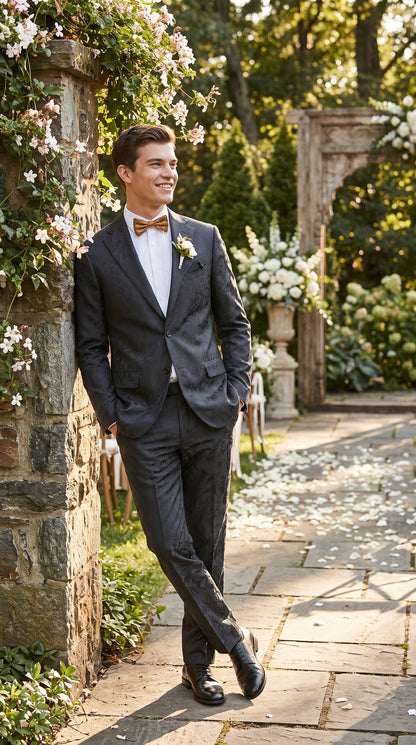 Men’s Black Paisley Floral Suit – 2-Piece Wedding & Prom Formal Suit