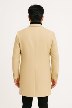 Mens Beige Wool Overcoat with Classic Notch Lapel and Single-Breasted Closure - Light Tan Sand Color - Image 2