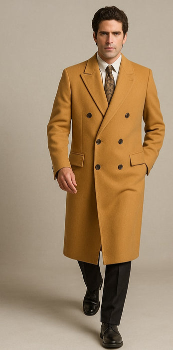 DBCoat Men's Wool Long Designer Men's Wool Men's Peacoat Sale Double Breasted Overcoat Style Full Length Camel