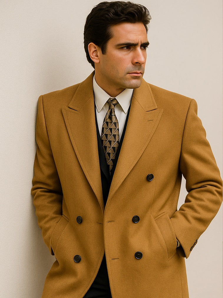 DBCoat Men's Wool Long Designer Men's Wool Men's Peacoat Sale Double Breasted Overcoat Style Full Length Camel - Image 5