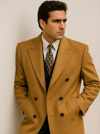 DBCoat Men's Wool Long Designer Men's Wool Men's Peacoat Sale Double Breasted Overcoat Style Full Length Camel - Image 5