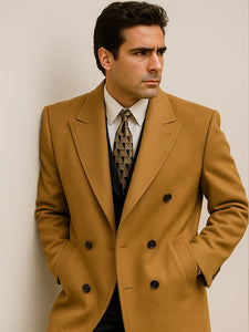 DBCoat Men's Wool Long Designer Men's Wool Men's Peacoat Sale Double Breasted Overcoat Style Full Length Camel