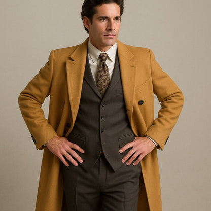 DBCoat Men's Wool Long Designer Men's Wool Men's Peacoat Sale Double Breasted Overcoat Style Full Length Camel - Image 6