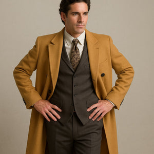 DBCoat Men's Wool Long Designer Men's Wool Men's Peacoat Sale Double Breasted Overcoat Style Full Length Camel