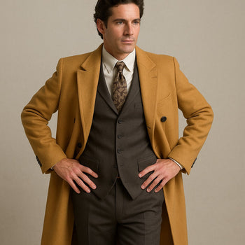 DBCoat Men's Wool Long Designer Men's Wool Men's Peacoat Sale Double Breasted Overcoat Style Full Length Camel - Image 6