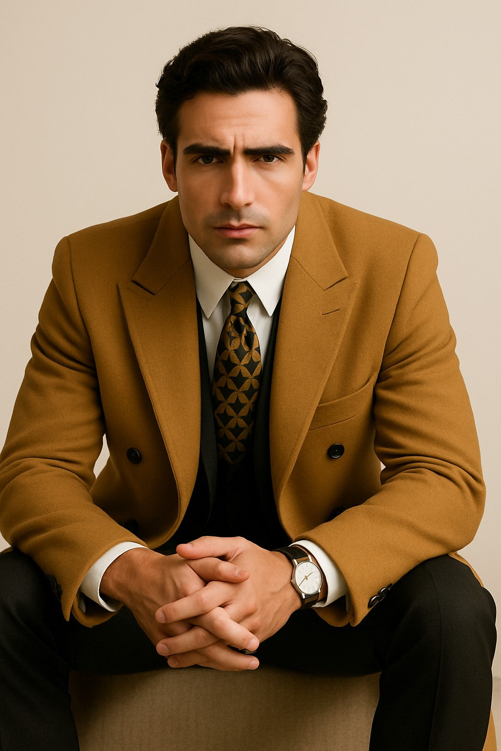 DBCoat Men's Wool Long Designer Men's Wool Men's Peacoat Sale Double Breasted Overcoat Style Full Length Camel - Image 7