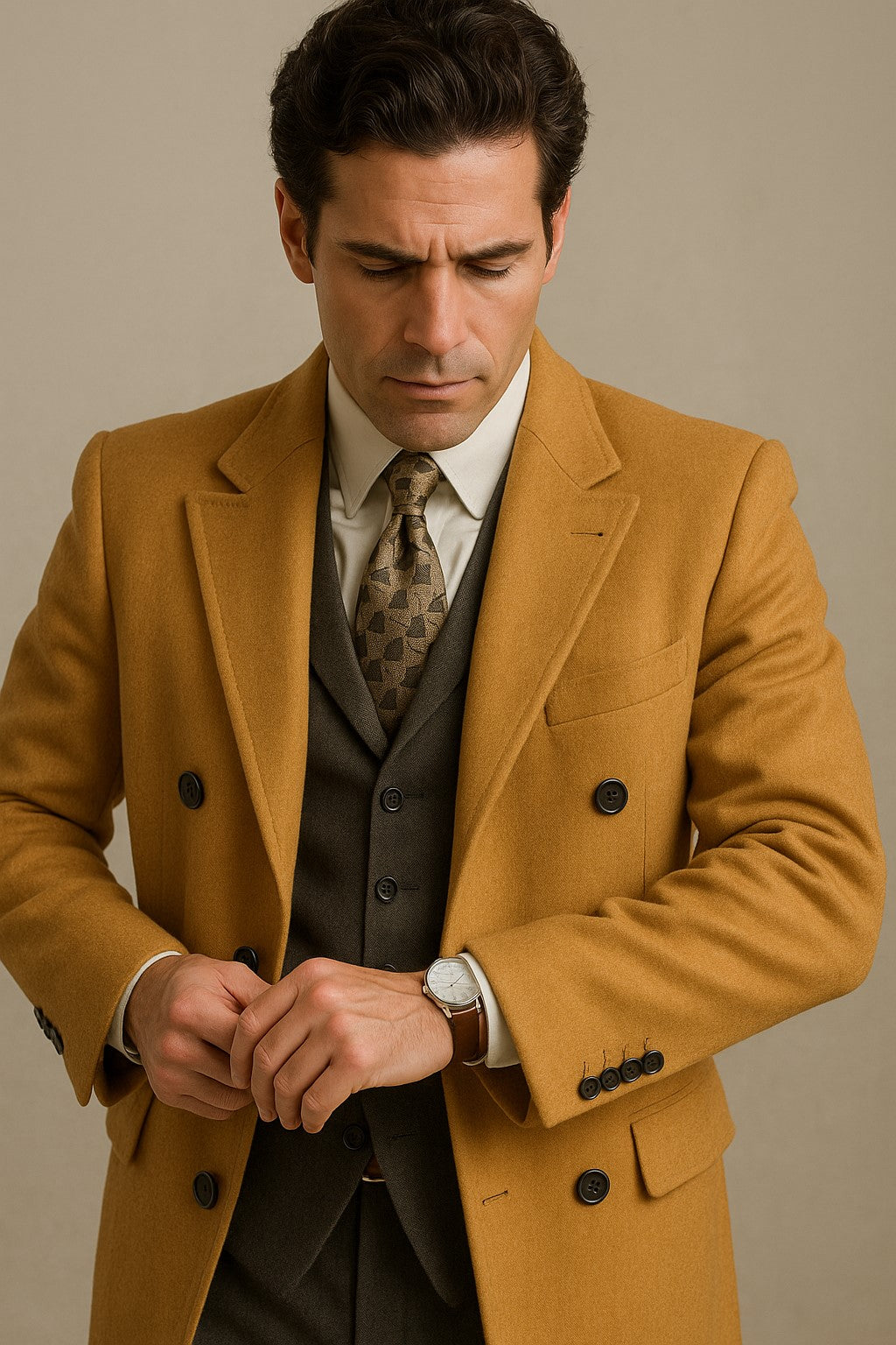 DBCoat Men's Wool Long Designer Men's Wool Men's Peacoat Sale Double Breasted Overcoat Style Full Length Camel - Image 8