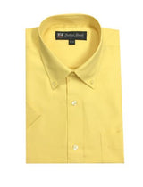 Oxford Yellow Button-Down Point Collar Men'S Short Sleeve Cotton Blend Men'S Dress Shirt