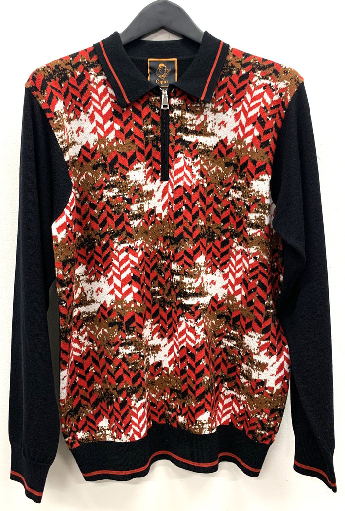 Cigar Couture 1/4 Zipper Polo Sweater Black