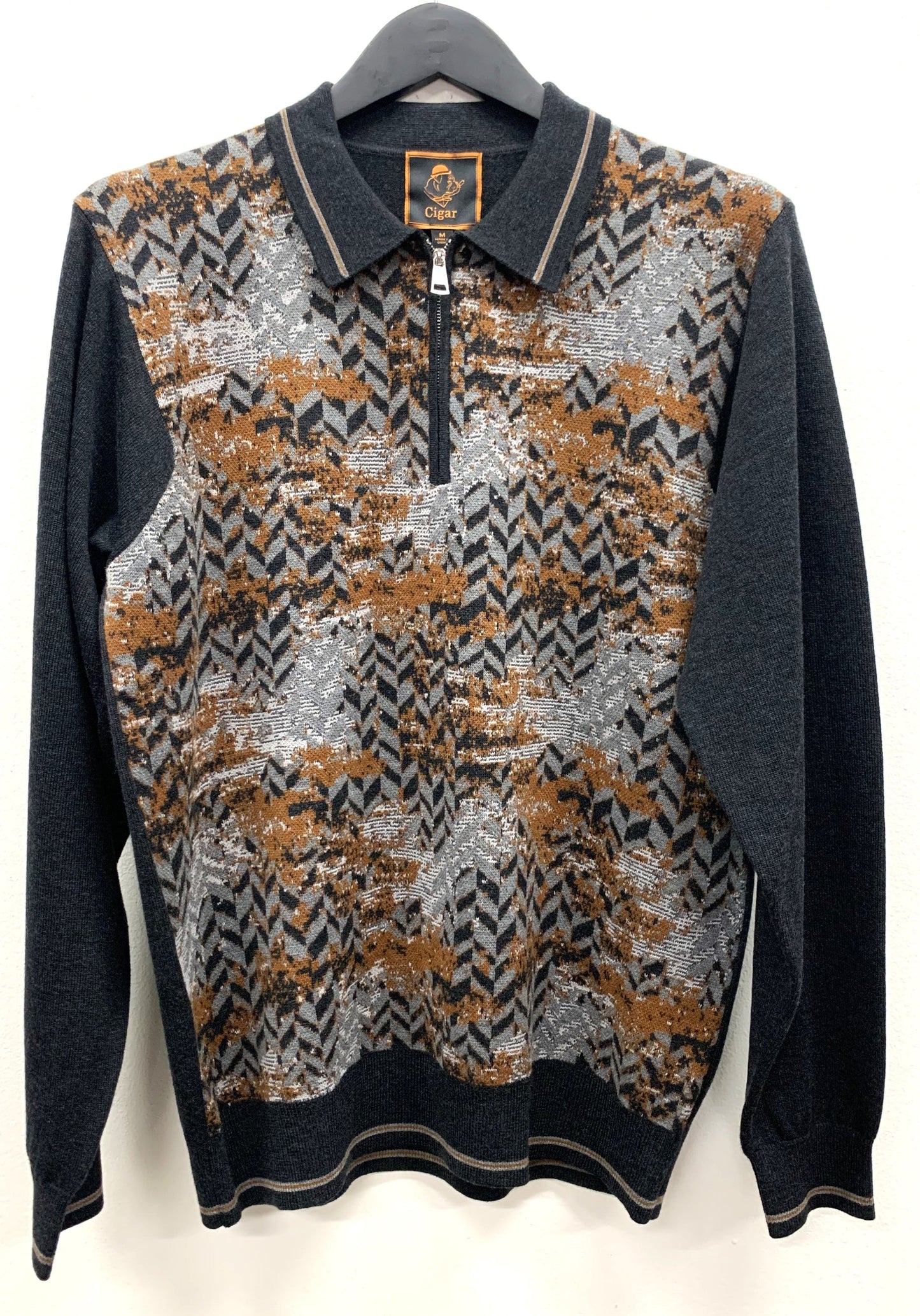 Cigar Couture 1/4 Zipper Polo Sweater CHARCOAL