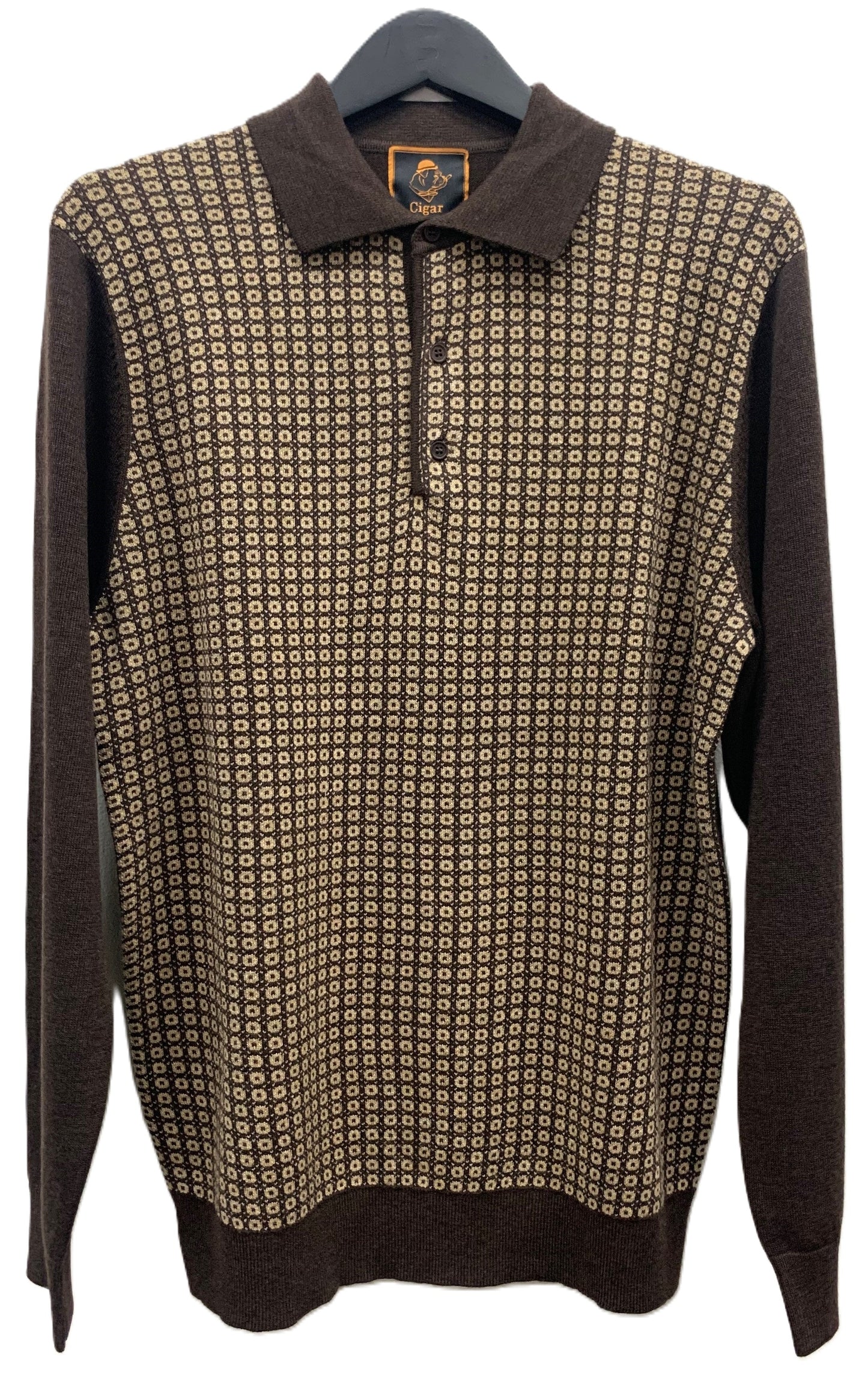 Cigar Couture 3 Button Pullover Polo Sweater Brown