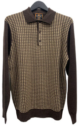Cigar Couture 3 Button Pullover Polo Sweater Brown