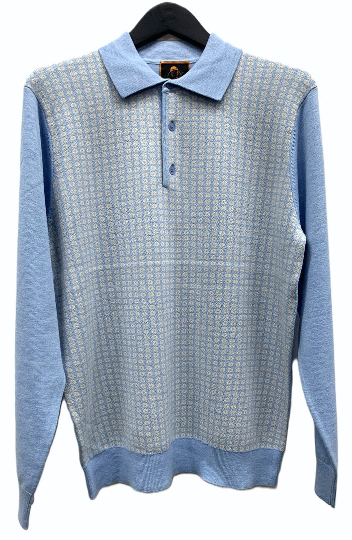 Cigar Couture 3 Button Pullover Polo Sweater Sky