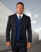 Mens 2 Button Vested Peak Lapel Suit in Navy Windowpane