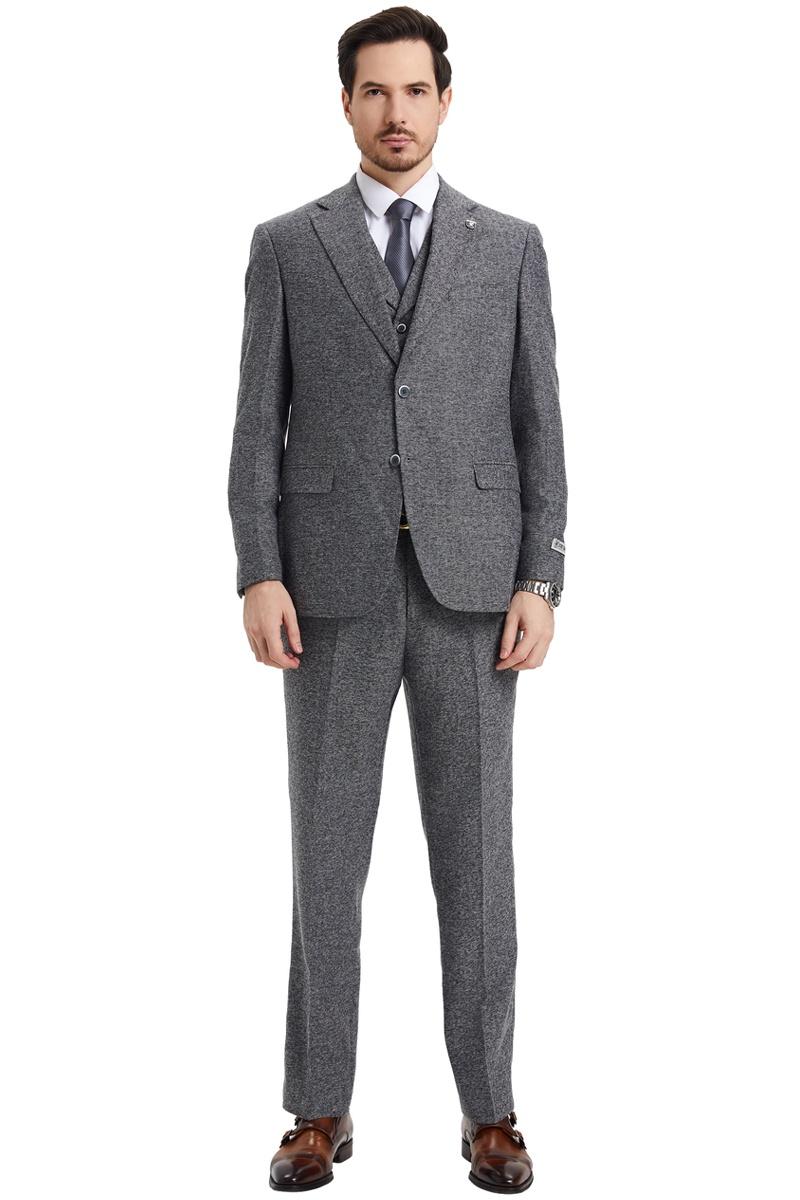 Men's Stacy Adams Vested Vintage Herringbone Tweed Suit in Grey - Image 4