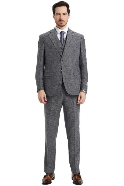 Men's Stacy Adams Vested Vintage Herringbone Tweed Suit in Grey - Image 4