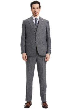 Men's Stacy Adams Vested Vintage Herringbone Tweed Suit in Grey - Image 4