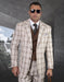 Mens Two Button Peak Lapel Vested Wool Suit in Tan Windowpane