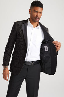 Mens Black Blazer - Men's Stacy Adam's Paisley Velvet Prom & Wedding Tuxedo Jacket in Black
