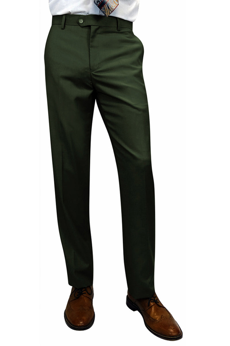 Men's 100% Wool Slim Fit Flat Front Dress Pant in Hunter Green Hunter / 44