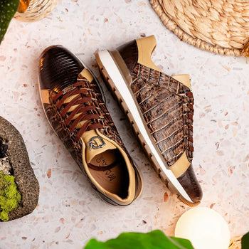 Marco Di Milano Portici Men's Shoes Orix & Brown Exotic Lizard / Crocodile Casual Sneakers - Image 8