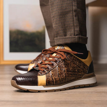 Marco Di Milano Portici Men's Shoes Orix & Brown Exotic Lizard / Crocodile Casual Sneakers - Image 9