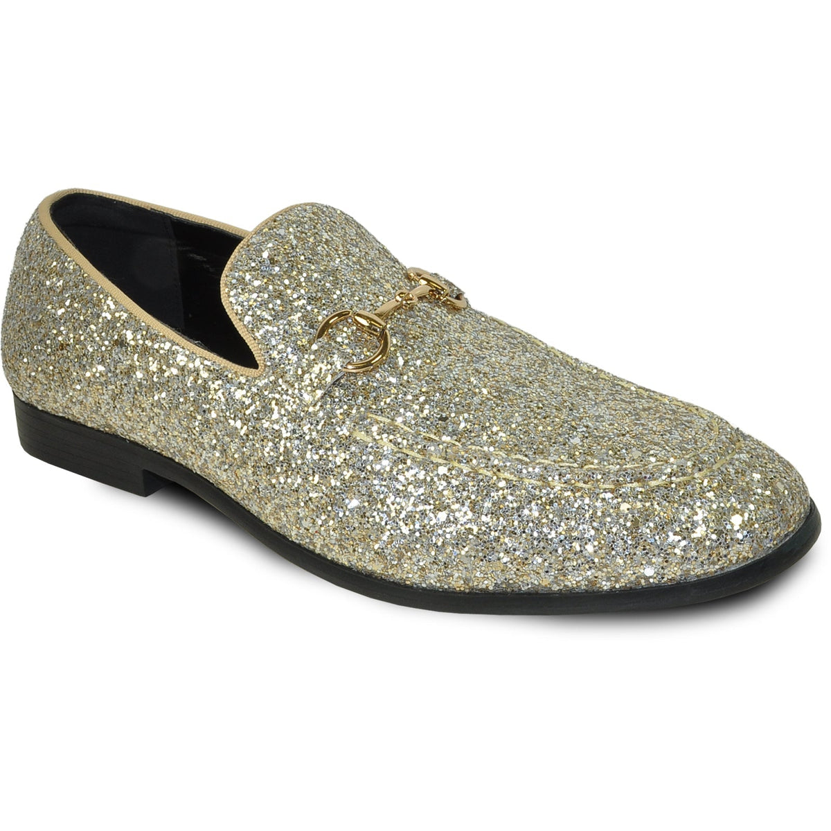 Bravo Mens Modern Glitter Sequin Prom Tuxedo Loafer in Gold - Men's Dress Shoes