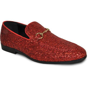 Bravo Mens Modern Glitter Sequin Prom Tuxedo Loafer in Red - Men's Dress Shoes