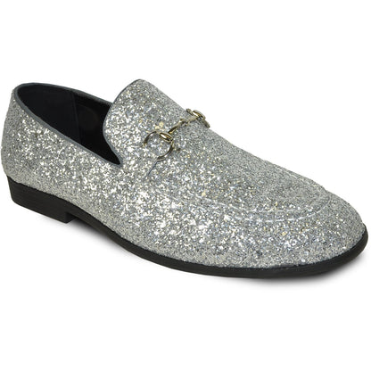 Bravo Mens Modern Glitter Sequin Prom Tuxedo Loafer in Silver Grey - Men's Dress Shoes