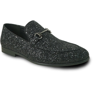 Bravo Mens Modern Glitter Sequin Prom Tuxedo Buckle Loafer in Black - Men's Dress Shoes