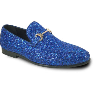 Bravo Mens Modern Glitter Sequin Prom Tuxedo Buckle Loafer in Royal Blue - Men's Dress Shoes