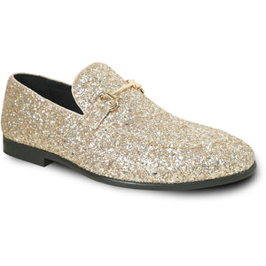 Bravo Mens Modern Glitter Sequin Prom Tuxedo Buckle Loafer in Gold - Men's Dress Shoes