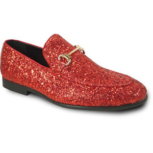 Bravo Mens Modern Glitter Sequin Prom Tuxedo Buckle Loafer in Red - Men's Dress Shoes